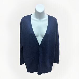 Eileen Fisher Organic Linen Cotton Cardigan Womens Small Blue Button Down